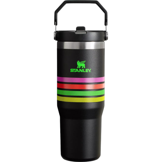 STANLEY Stainless Steel IceFlow Flip Straw Tumbler (Neon Multi Mesh Stripe, 30 oz)